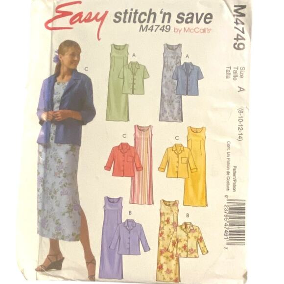 McCalls M4749 Pattern Jacket Dress Miss 8-14 Uncut Vintage Unlined Long Spring - Picture 2 of 8